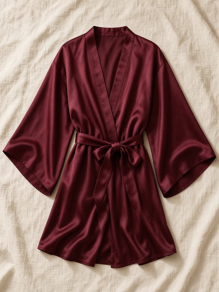 Wide Sleeve Robe – Satin — Maroon