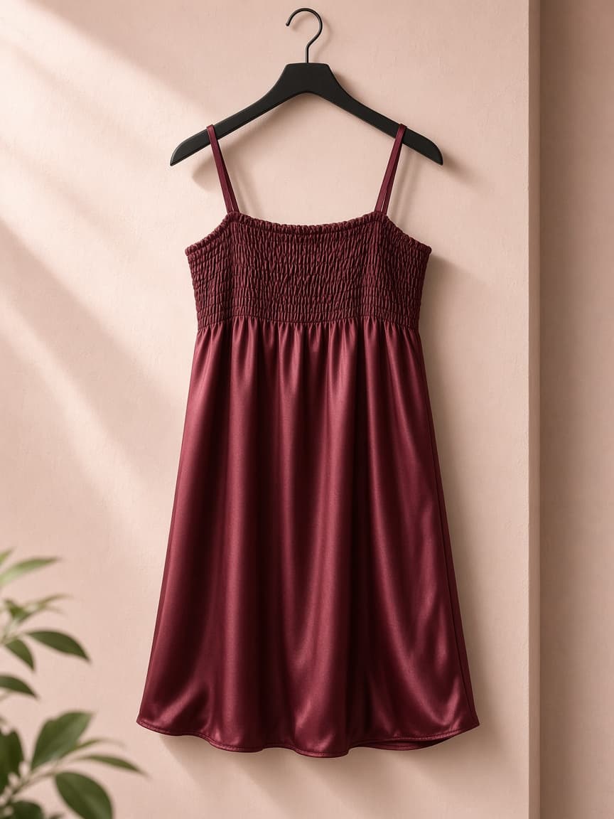 Smocked Bust Nighty – Silk — Maroon