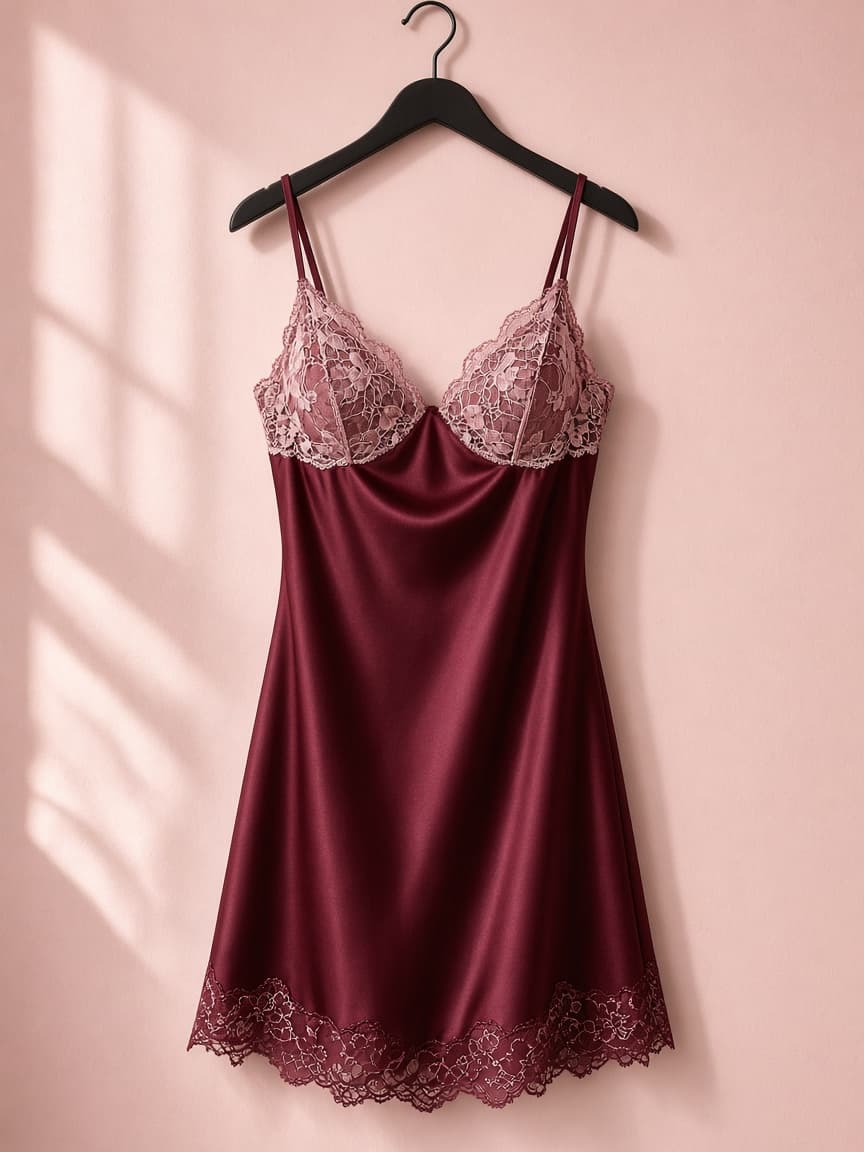 Lace Cup Slip – Silk — Maroon