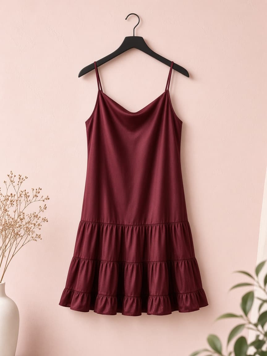 Tiered Skirt Nighty – Silk — Maroon
