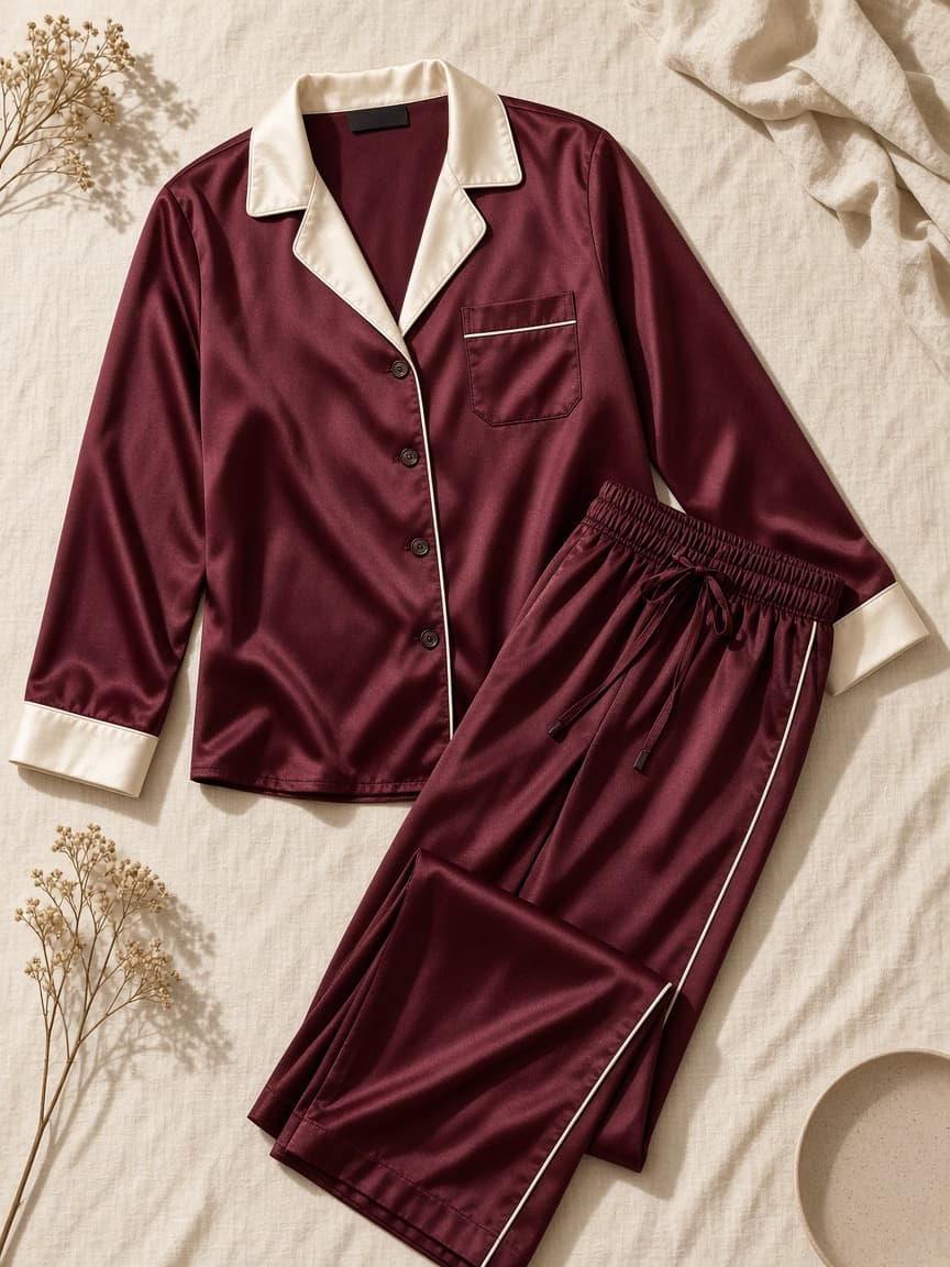 Contrast Collar Set – Satin — Maroon