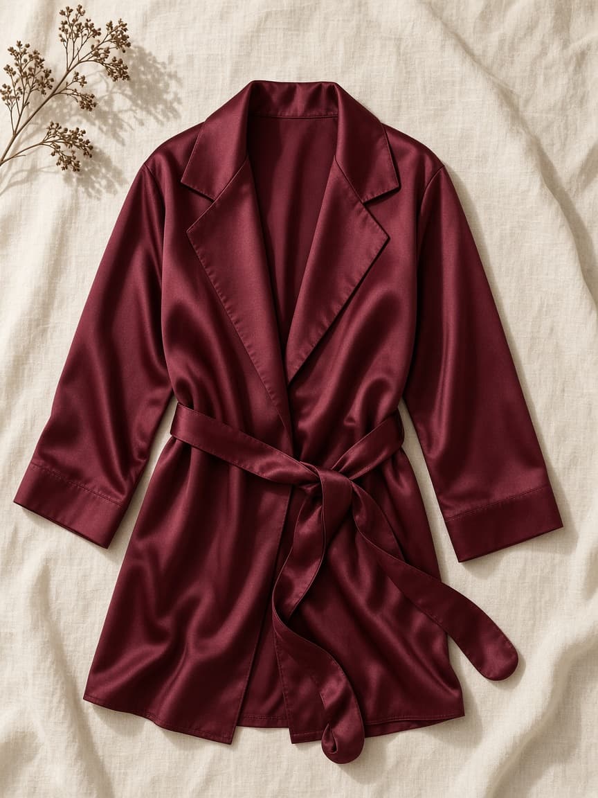 Wide Lapel Robe – Satin — Maroon