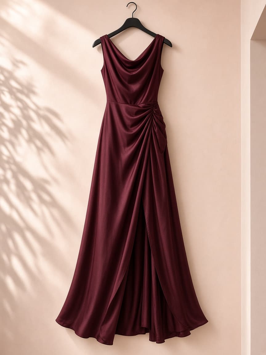 Split Skirt Gown – Silk — Maroon