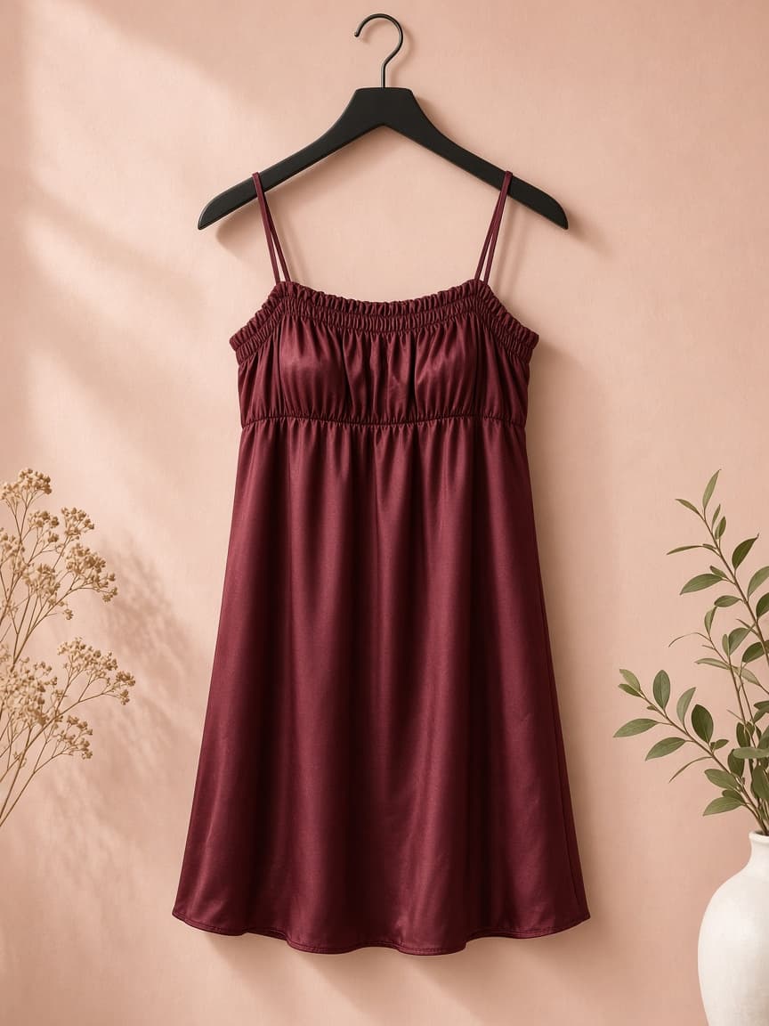 Gathered Bust Nighty – Silk — Maroon
